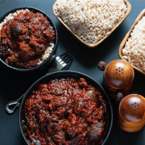 Ofada rice with Ayamashe Soup