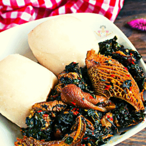 Efo riro with pounded yam